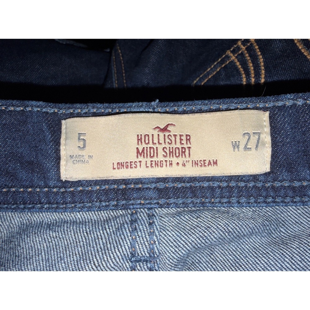 Hollister Midi Short Dark Wash Denim Jean Shorts Size 5 W27 4 Inch Inseam T50-46 - Picture 3 of 3